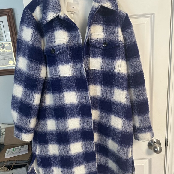 LOFT Purple and White Winter Jacket with Plaid Pattern - Picture 2 of 6